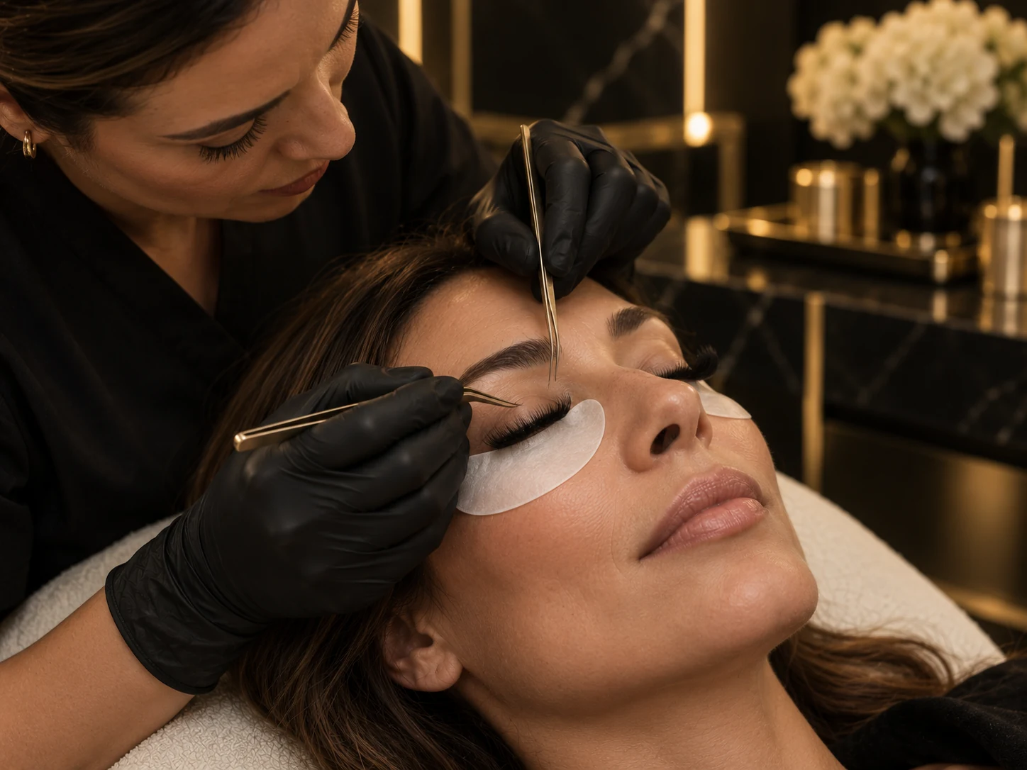 Lash artist applying extensions during a client appointment at CH_BEAUTY & SPA