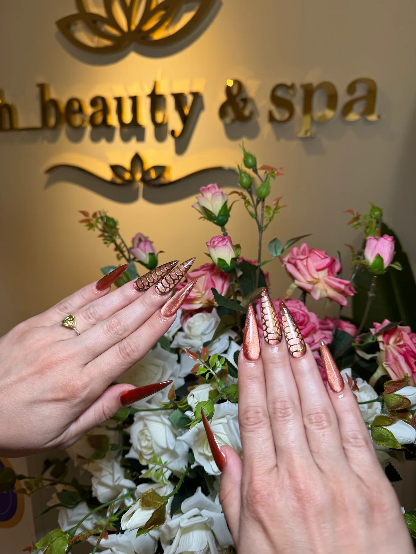 Detailed metallic nail art created at CH_BEAUTY & SPA
