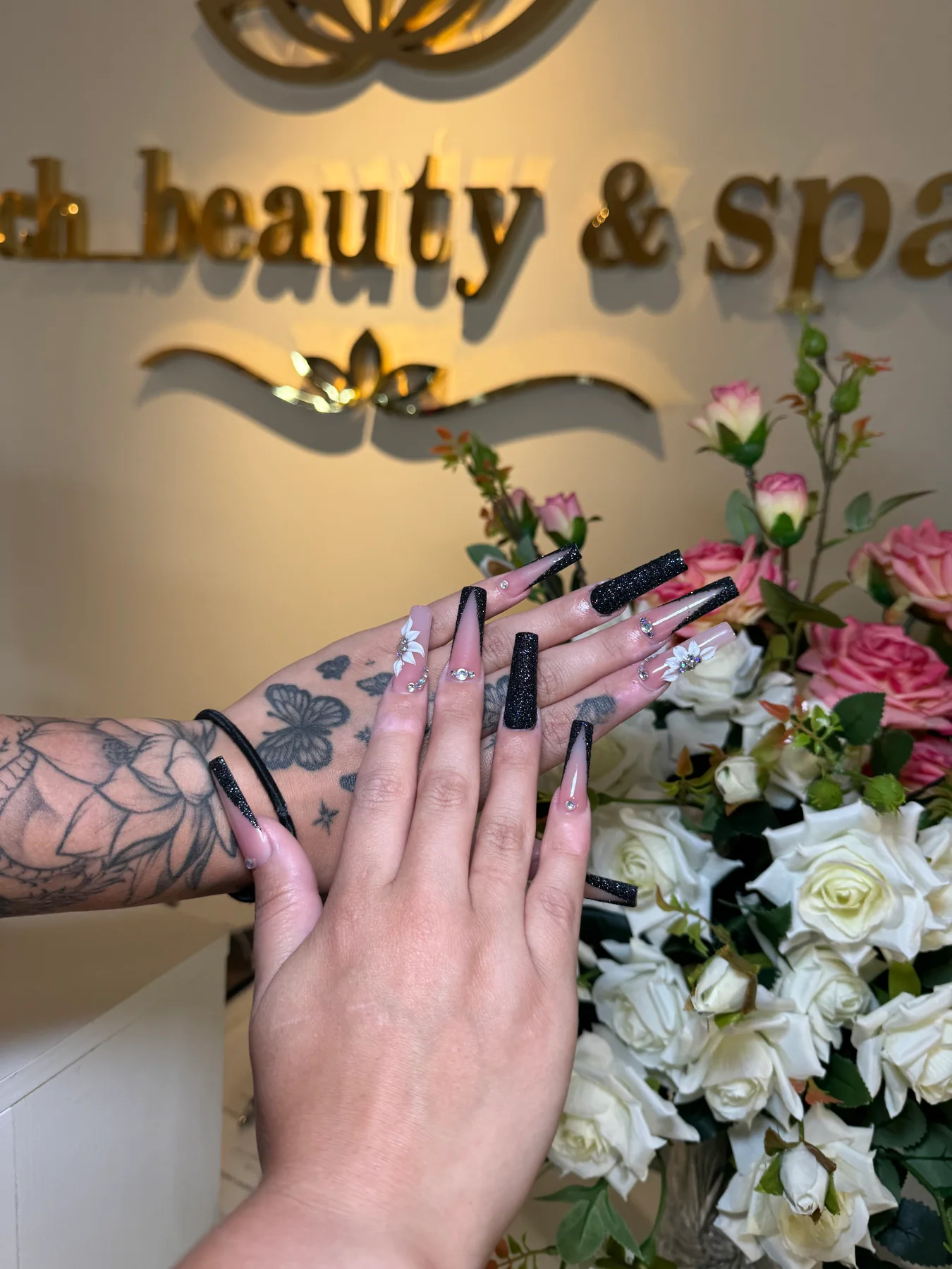 Long black and pink statement nail set