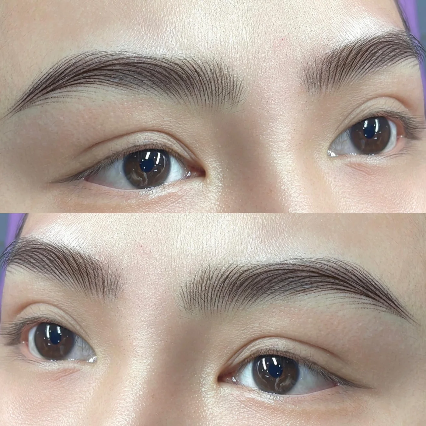 Before-and-after permanent eyebrow work