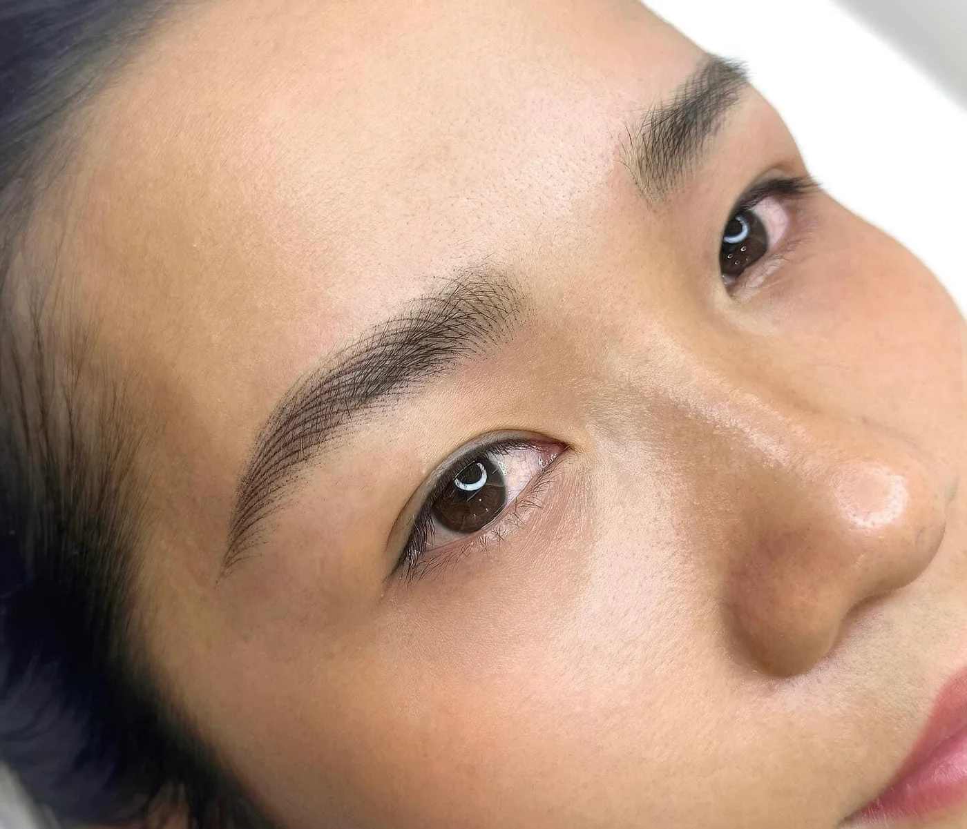 Natural brow enhancement in a three-quarter view
