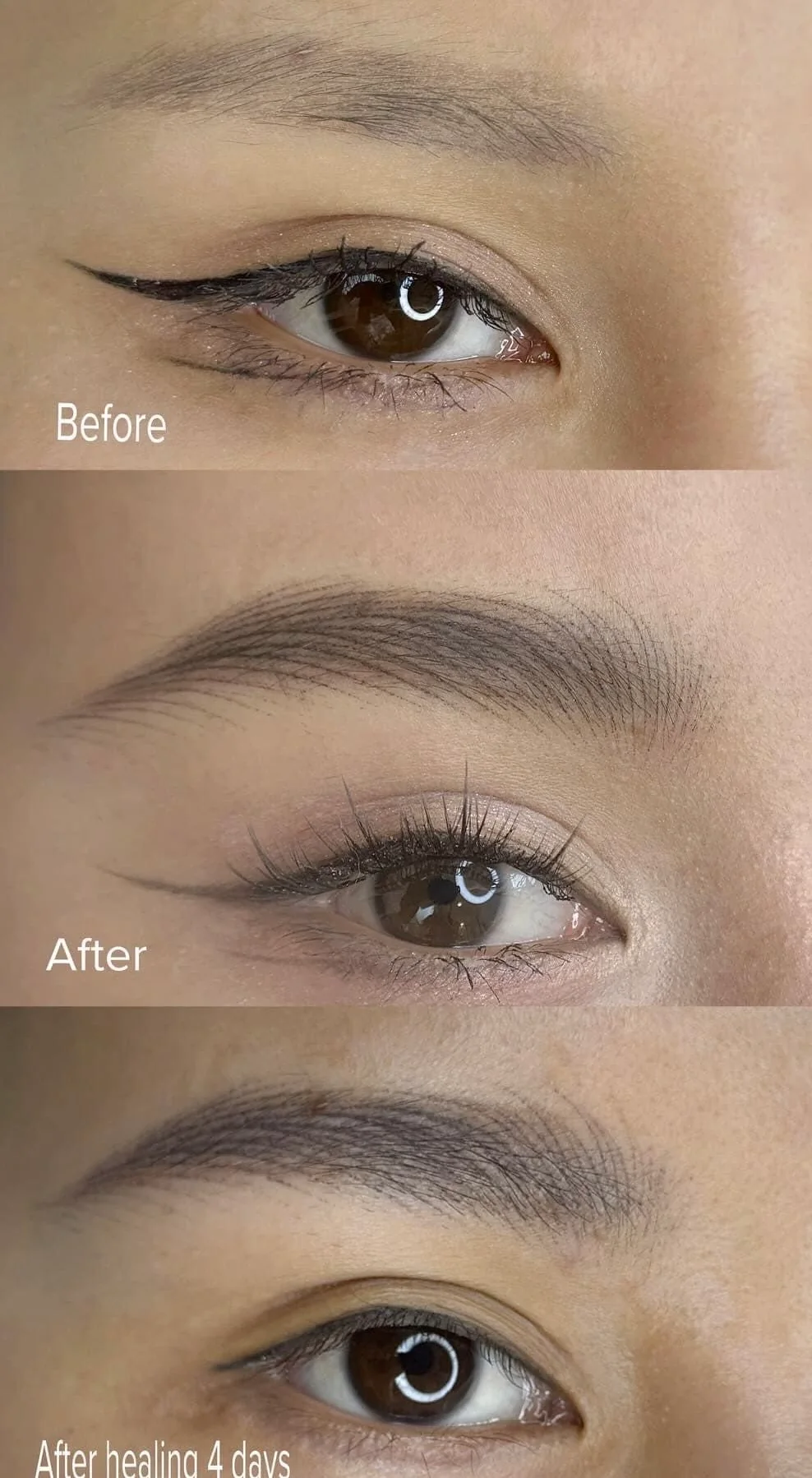 Healed permanent eyeliner and eyebrow comparison